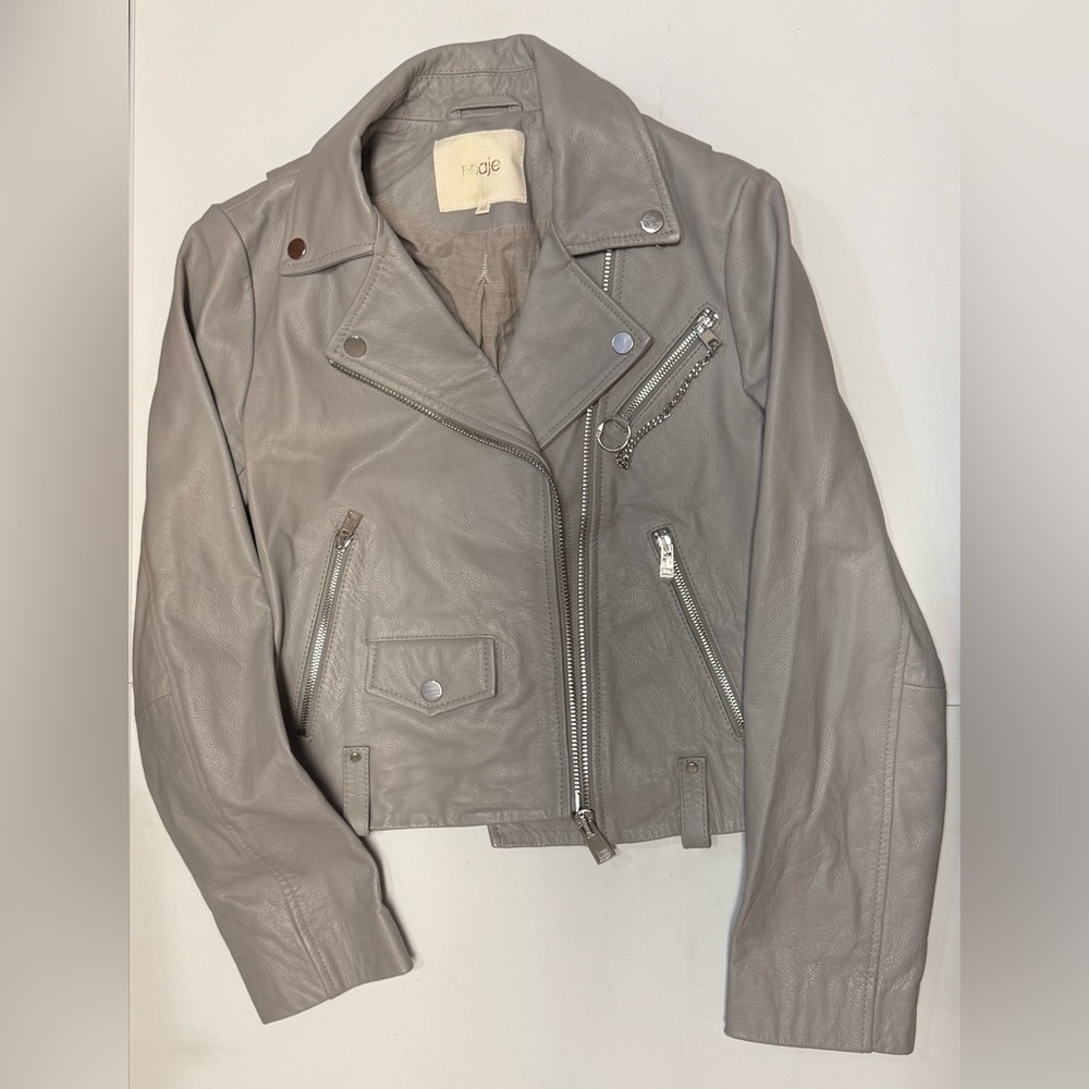 Maje Gray Leather Biker Jacket | Sz 40